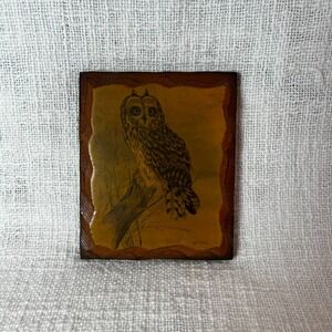 Vintage Lynn Chase Owl Print Rustic Wood Plaque‎ Artist-Signed Wall Table Decor